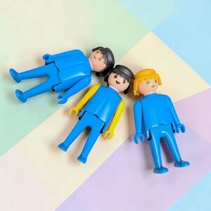 Vintage Geobra, PLAYMOBIL, Three Figures, 1974 Two Black Hair One Blonde Hair